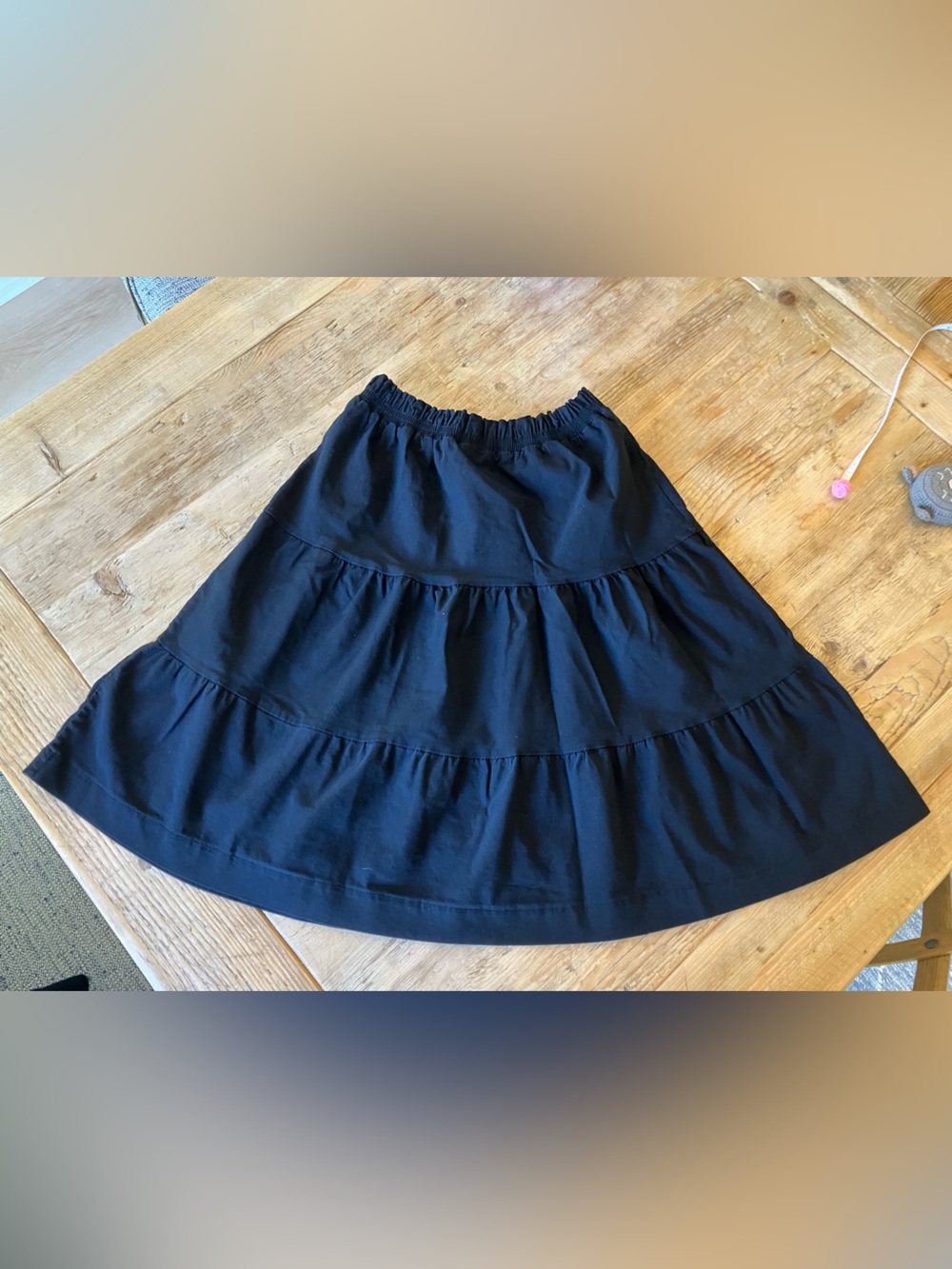 Black Tiered Midi Skirt with Elastic Waist
